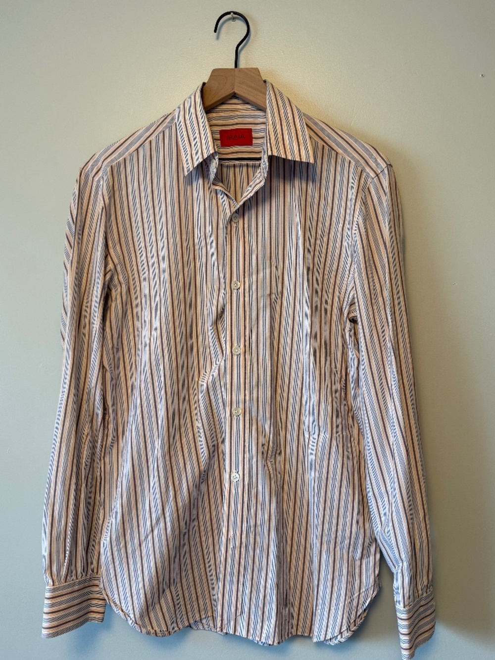 ISAIA Napoli Made in Italy Striped Cotton Dress Shirt Size 15 / 38